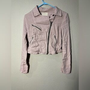 Free People 1970 Pink linen blend crop moto Jacket